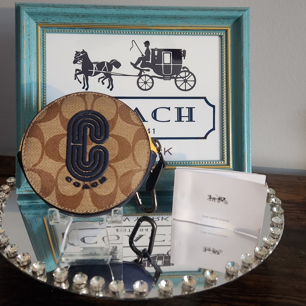 Coach Brown & Tan Signature Round Crossbody Coin Purse